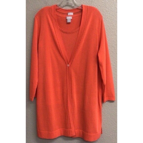 Chicos Orange Sweater Twinset Shell & Long Cardigan Size 2 Large - Picture 1 of 11